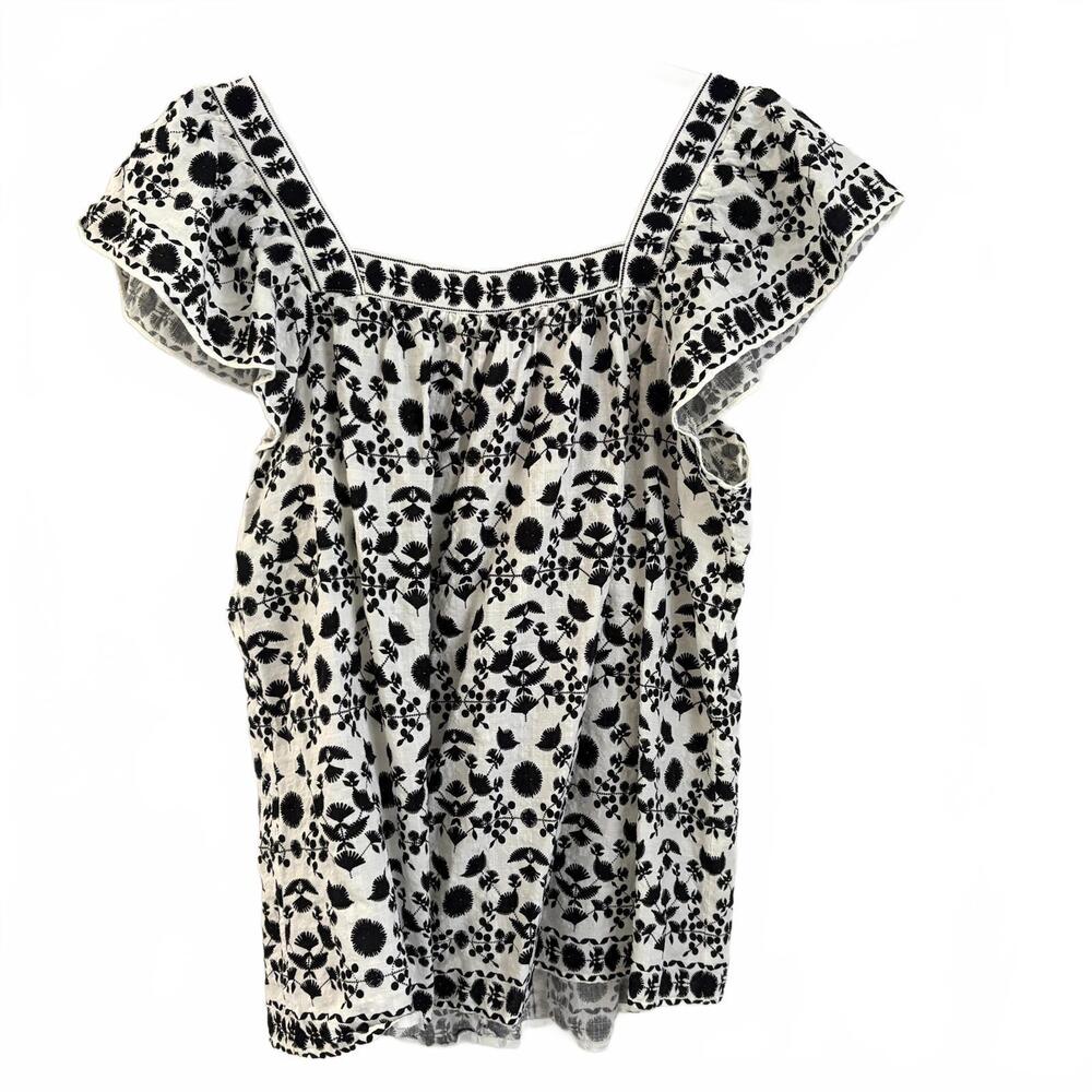 Max Studio | Women’s Black Cream Boho Floral Cap Sleeve Square Neck Size L - Picture 5 of 7